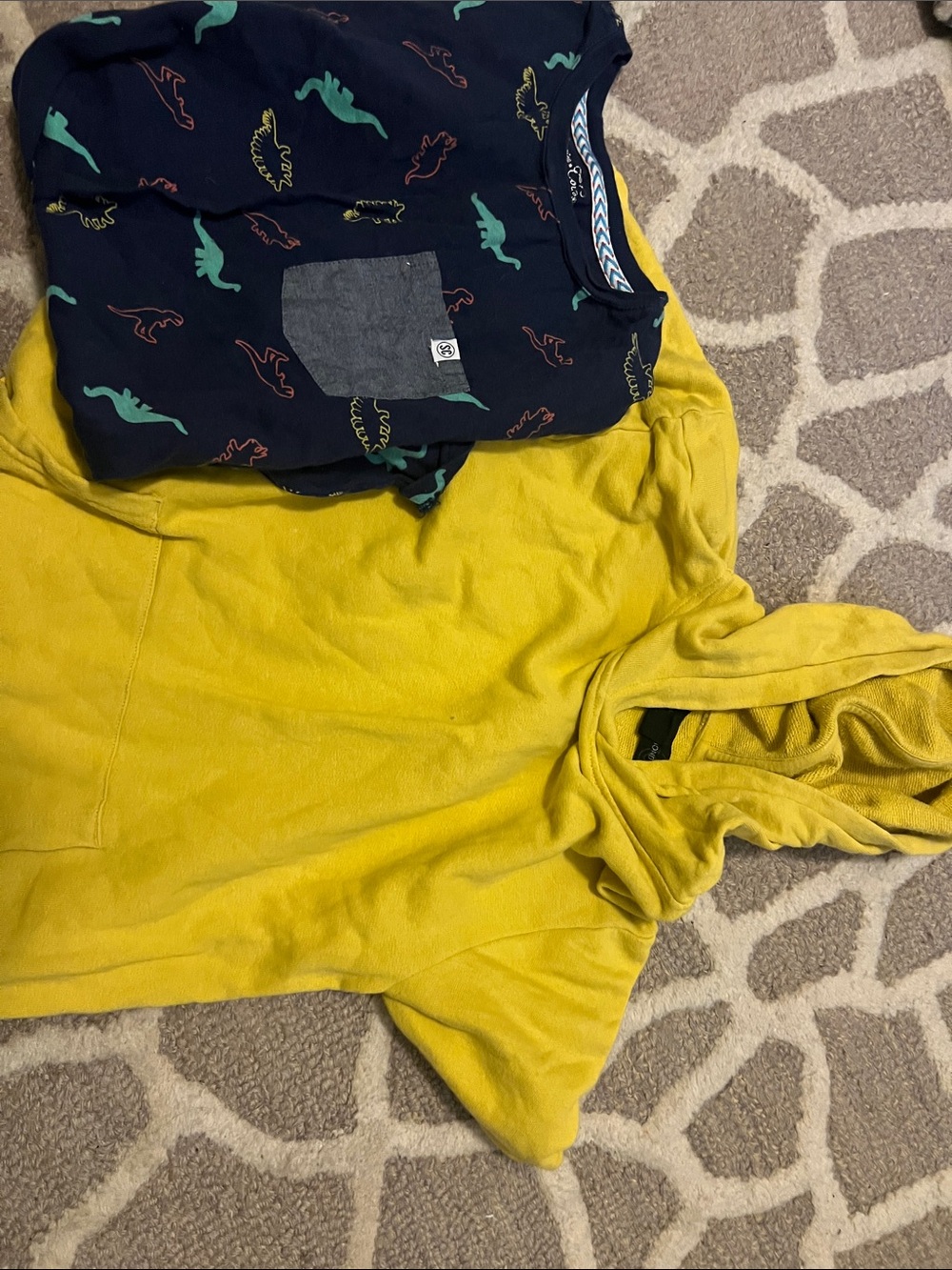 Treasure and Bond yellow short sleeve hooded t; sovereign code Dino print t